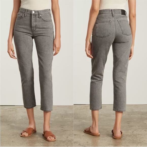 Everlane The 90’s Cheeky Straight Leg High Rise Jean Acid Gray Sz 27 Crop button - Picture 1 of 15